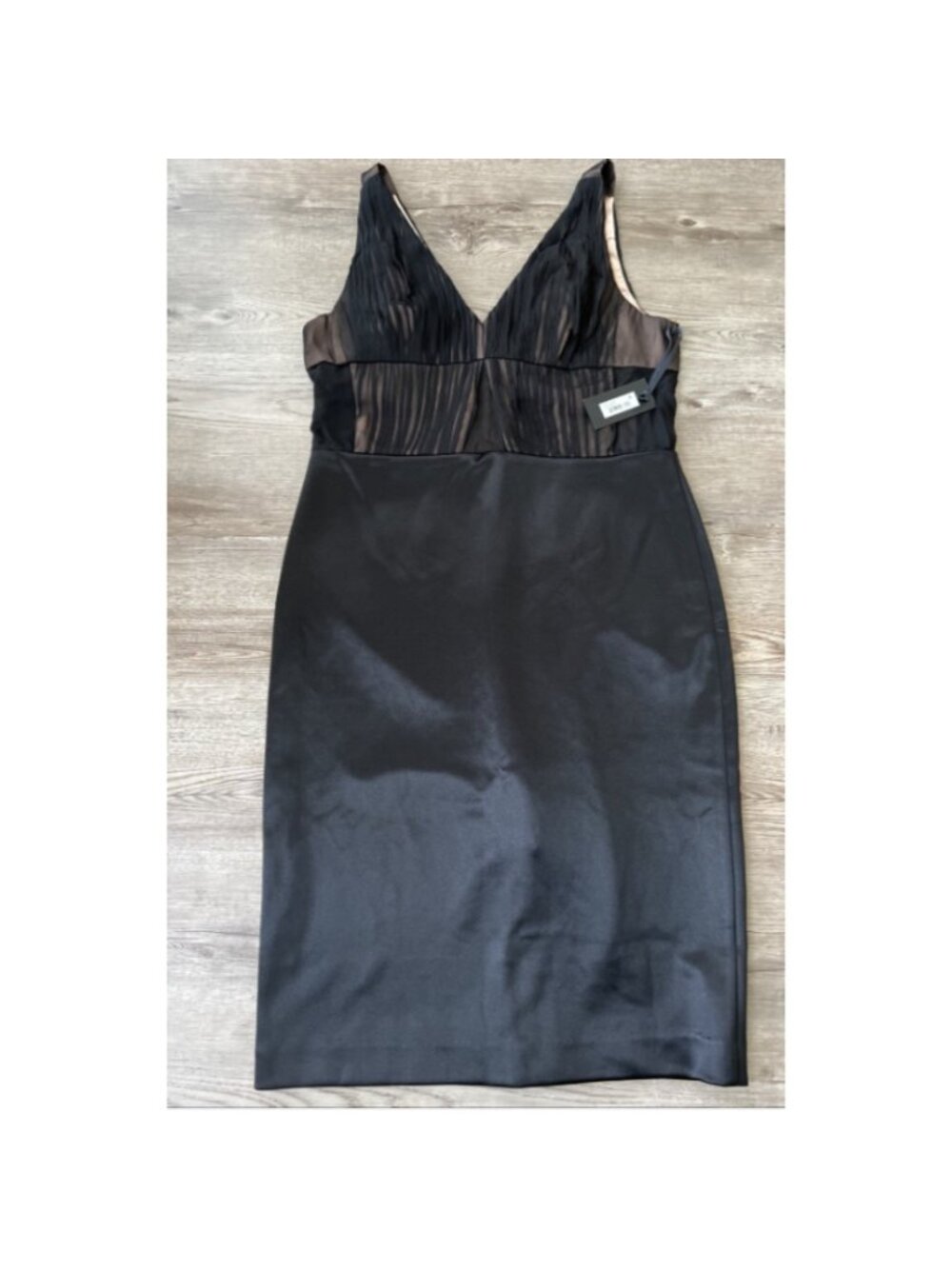 DRESS by Vera Wang Black Silk Cocktail Sheath Dress Womens 14 Pleated Bodice NWT